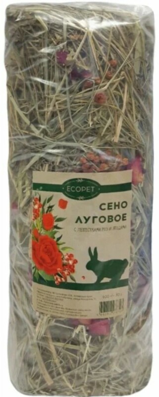 Сено Ecopet Луговое с лепестками роз и ягодами рябины, Экопет