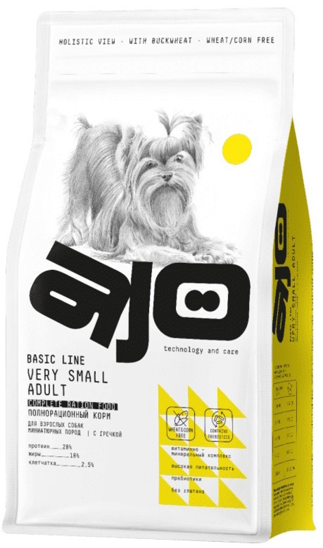 Корм AJO Very Small Adult с индейкой, ягненком и гречкой, Айо