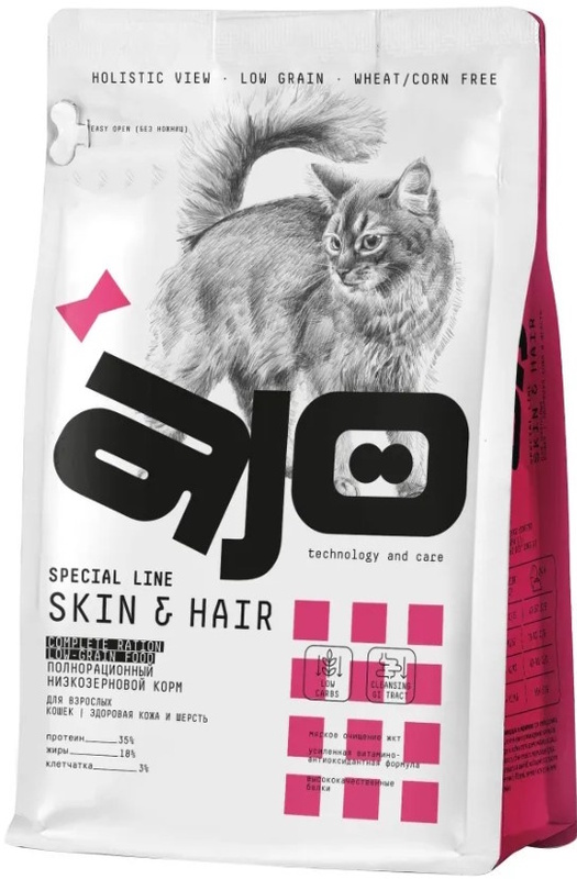 Корм AJO Skin & Hair с лососем и индейкой, Айо