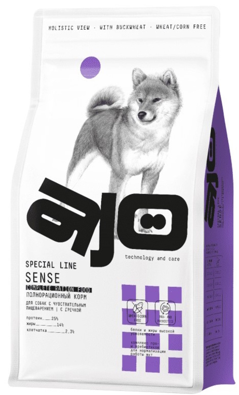 Корм AJO Sense с индейкой, ягненком и гречкой