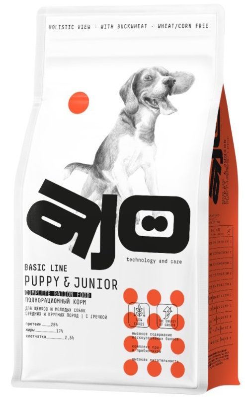 Корм AJO Puppy & Junior Medium & Maxi с индейкой и гречкой, Айо