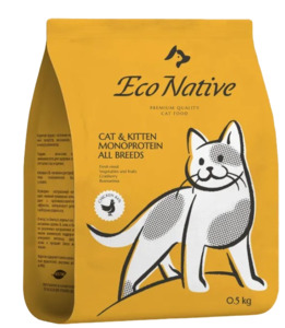 Eco Native Cat&kitten из курицы с овощами и клюквой, Эко Натив 0,5 кг