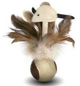 Игрушка Теннисный мяч с перьями-мышка TAICHIPET