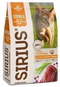SIRIUS корм с уткой и клюквой для стерилизованных кошек, Сириус   0,4кг