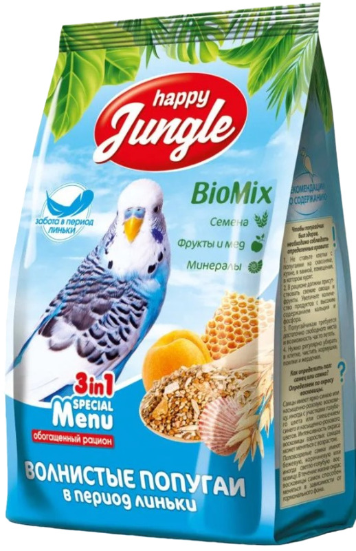 Happy Jungle Корм для волнистых попугаев при линьке, Хэппи Джунгли