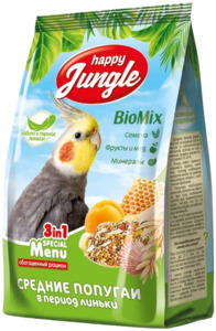 Happy Jungle Корм для средних попугаев при линьке, Хэппи Джунгли