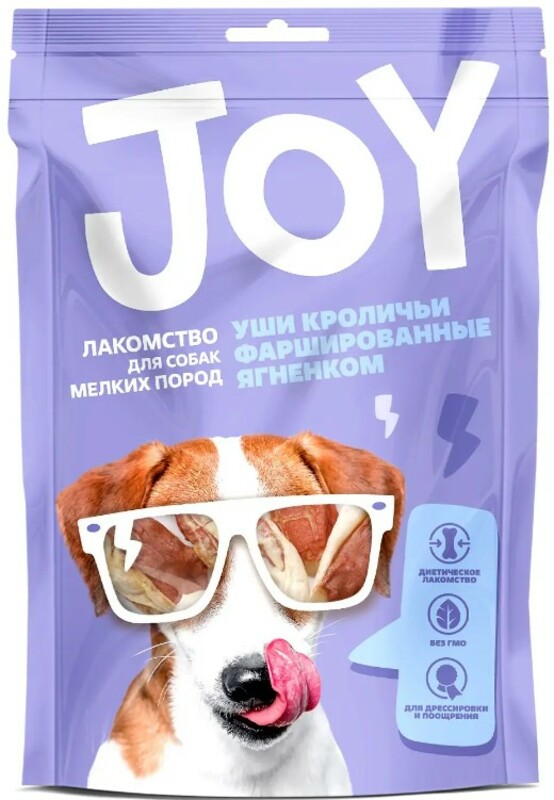 Лакомства JOY для собак мелких пород Уши кроличьи фаршированные ягненком, Джой