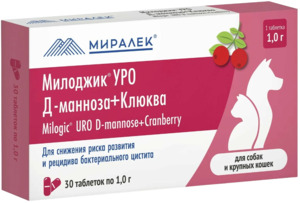 Милоджик УРО Д-манноза и клюква для собак и крупных кошек
