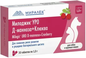 Милоджик УРО Д-манноза и клюква для собак и крупных кошек