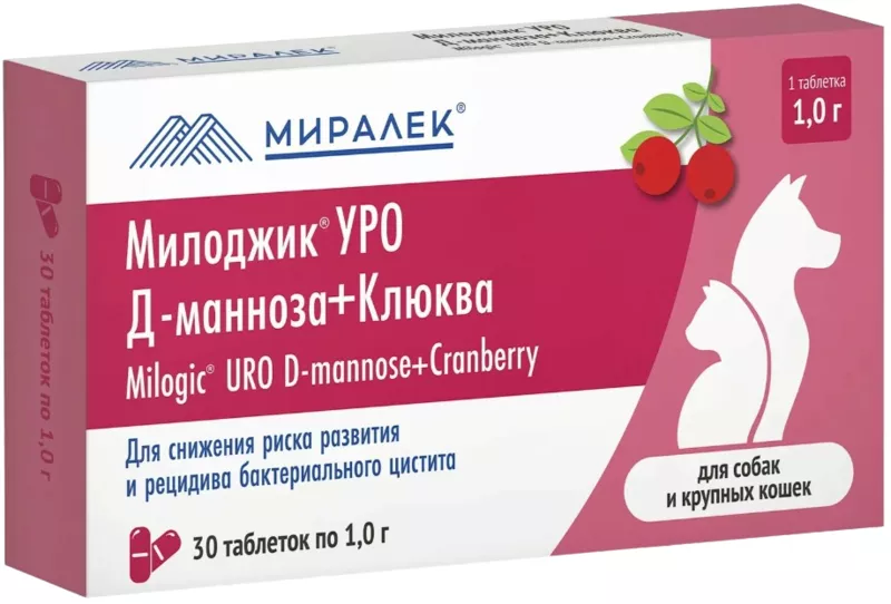 Милоджик УРО Д-манноза и клюква для собак и крупных кошек