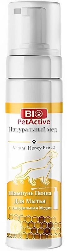 Шампунь-пена для сухой очистки шерсти кошек и собак с Натуральным Медом Био ПетАктив, Bio PetActive