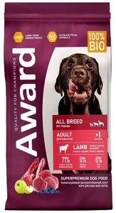 Сухой корм Award для собак всех пород с ягненком и индейкой, Авард