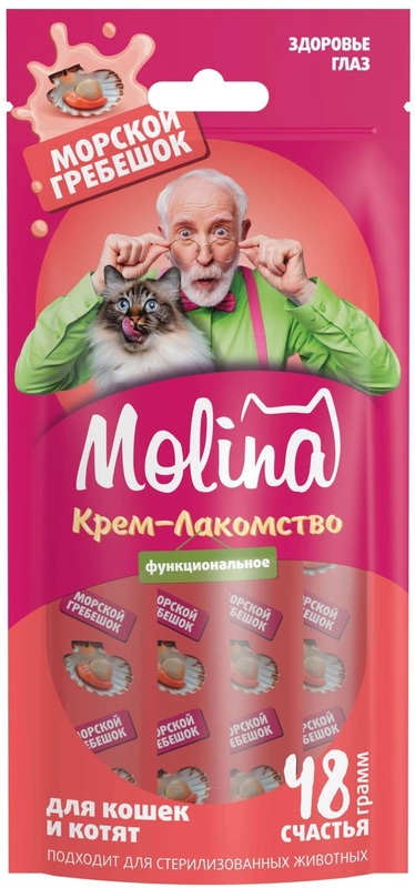 Функциональное крем-лакомство Molina с морским гребешком для взрослых кошек Здоровье глаз, Молина