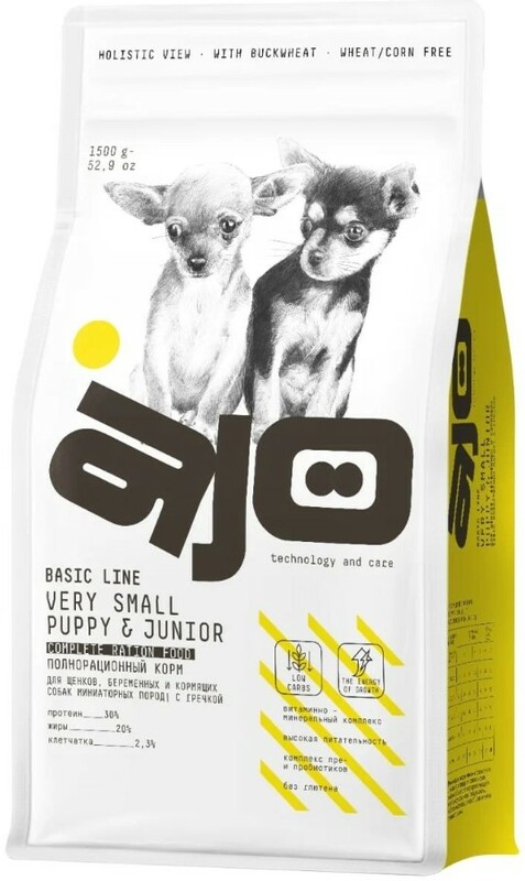 Корм AJO для щенков миниатюрных пород с гречкой, Айо