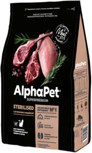 АльфаПет с Ягненком и индейкой для стерилизованных кошек, AlphaPet Superpremium