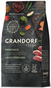 Grandorf Fresh Cat Утка с бататом для стерилизованных кошек, Грандорф Беззерновой корм с живыми пробиотиками