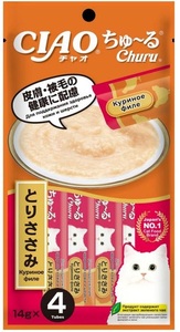 Inaba Ciao Churu пюре для кошек Куриное филе для поддержания здоровья кожи и шерсти, Инаба