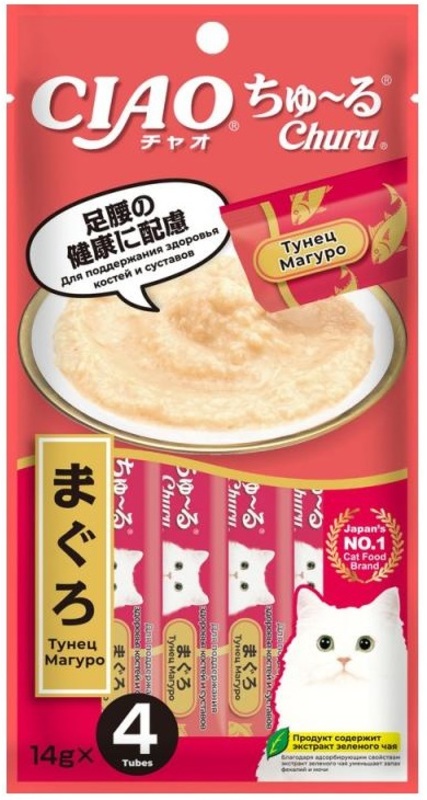 Inaba Ciao Churu пюре для кошек Тунец Магуро для поддержания здоровья костей и суставов, Инаба
