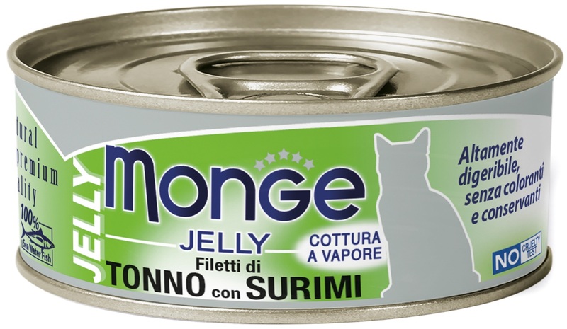 Монж jelly Adult cat с желтоперым тунцом и сурими, Monge