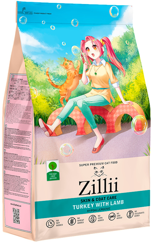 Zillii для кошек Здоровье кожи и шерсти Индейка с ягненком, Зилли