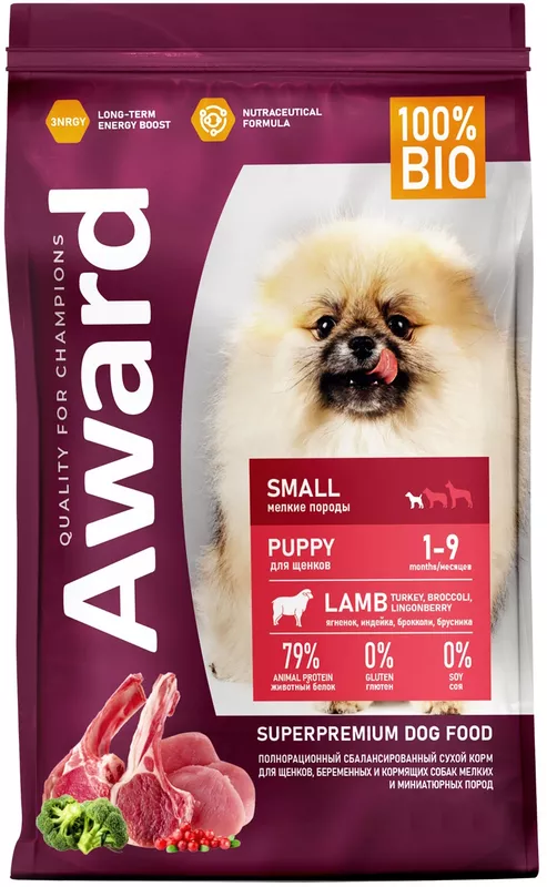Сухой корм Award для щенков, беременных и кормящих собак мелких пород с Ягненком и индейкой, Авард