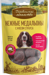 Деревенские лакомства нежные медальоны для собак с мясом страуса