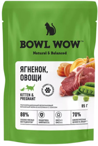Bowl Wow ягненок и овощи в соусе для котят и беременных кошек, Боул Вау