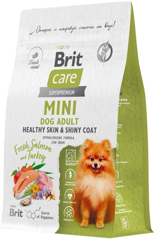 Brit Care Adult Healthy Skin&Shiny Coat для взрослых собак миниатюрных пород индейка и лосось, Брит Кеа
