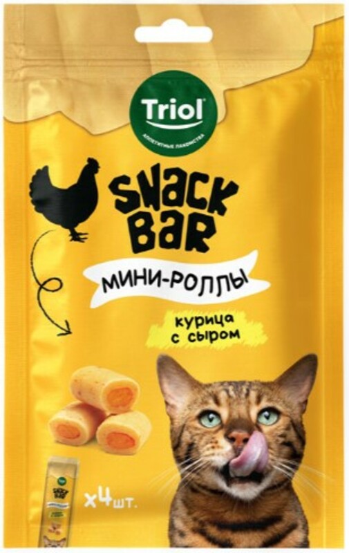 Triol Snack Bar Мини-роллы для кошек с начинкой из курицы с сыром, Триол