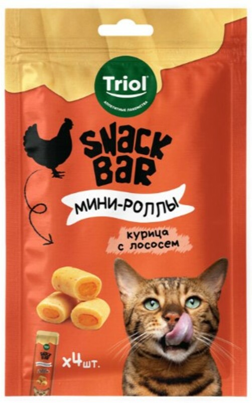 Triol Snack Bar Мини-роллы для кошек с начинкой из курицы с лососем, Триол