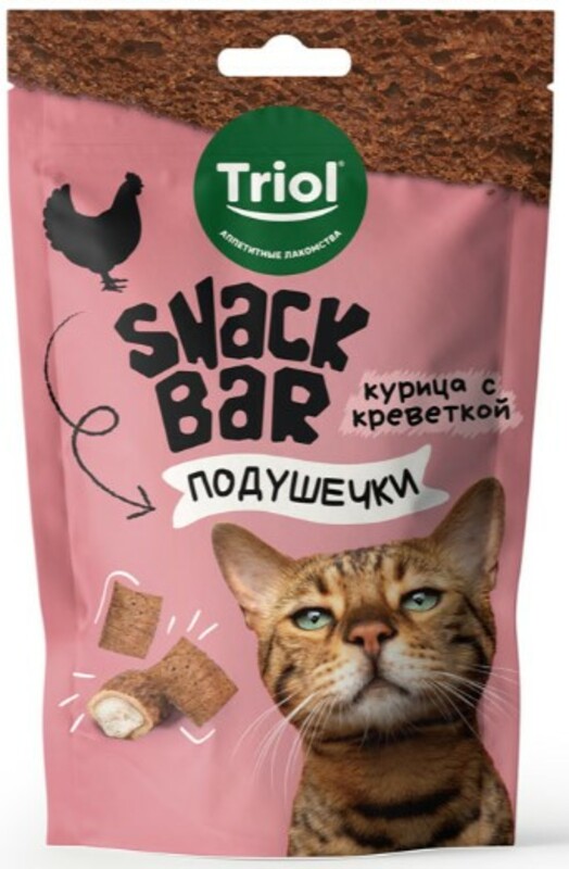 Triol Snack Bar Мини-подушечки для кошек с начинкой курицы с креветкой, Триол