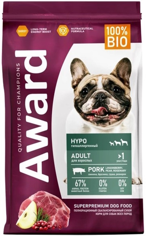 Сухой корм Award Hypo со свининой, брусникой, грушей, розмарином, Авард