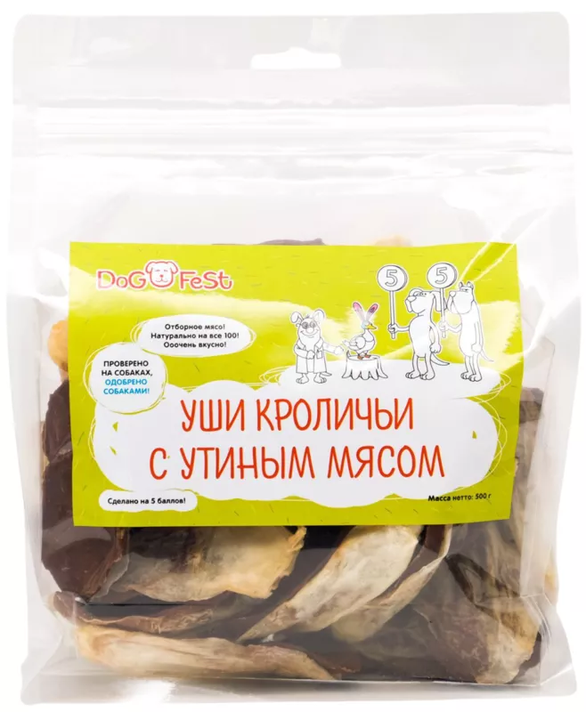 Лакомство Dog Fest Уши кроличьи с утиным мясом, Дог Фест
