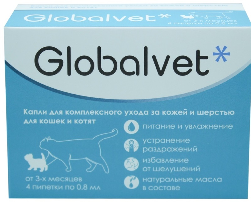 Капли Globalvet для ухода за кожей и шерстью для кошек и котят, ГлобалВет