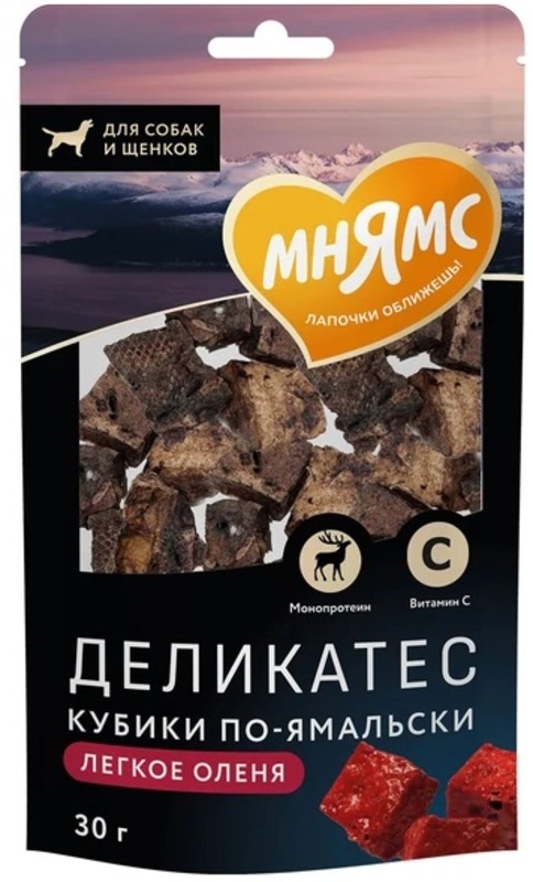 Деликатес Мнямс Кубики по-ямальски из легкого северного оленя для собак