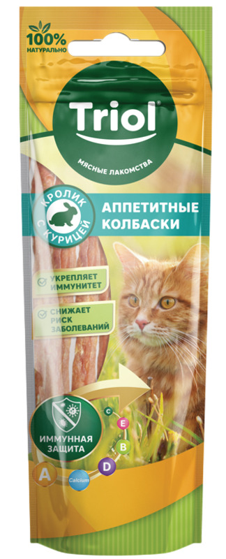 Аппетитные колбаски для кошек Триол из кролика с курицей, Triol 