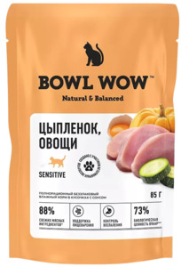 Bowl Wow цыпленок с овощами для кошек с чувствительным пищеварением, Боул Вау