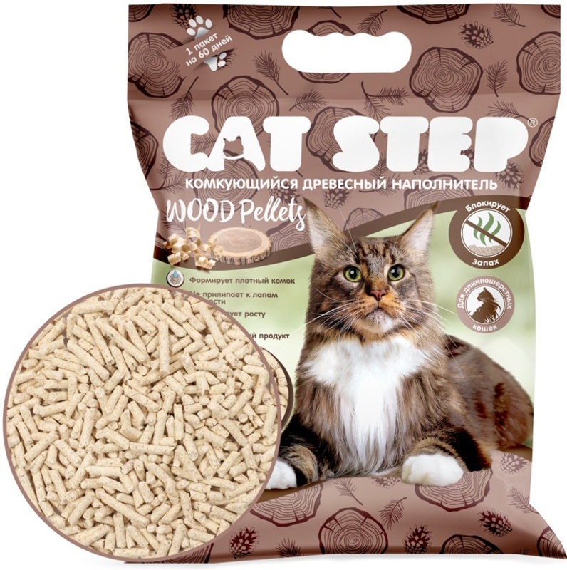 Наполнитель Cat Step Wood Pellets комкующийся растительный, Кэт Степ