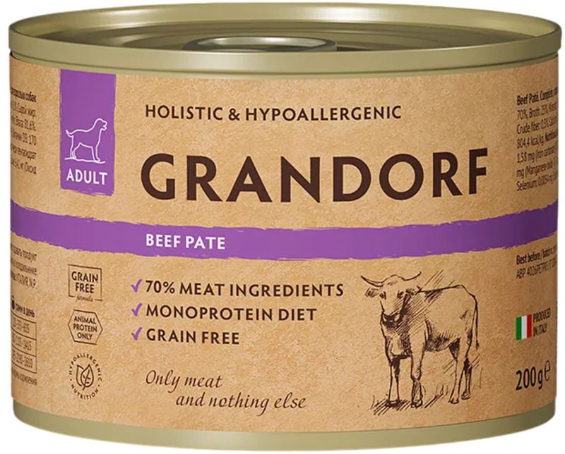 Паштет Grandorf из говядины для собак, Грандорф