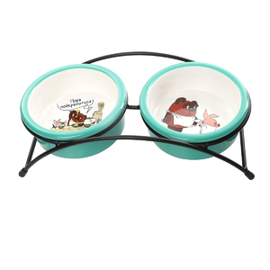 Миска Триол керамическая двойная на подставке Пора подкрепиться! Союзмультфильм, Triol 