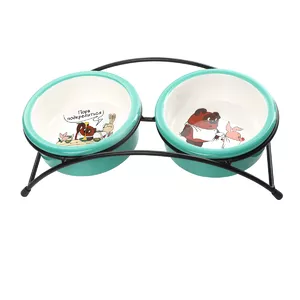 Миска Триол керамическая двойная на подставке Пора подкрепиться! Союзмультфильм, Triol 