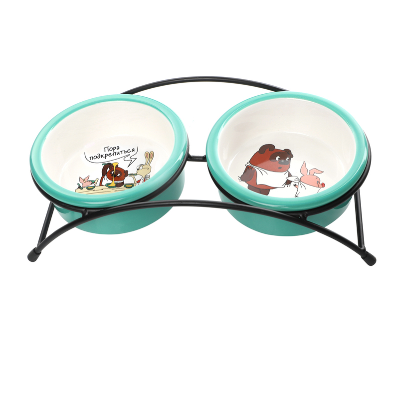 Миска Триол керамическая двойная на подставке Пора подкрепиться! Союзмультфильм, Triol 