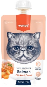 Лакомство Ванпи для кошек Мясной мусс из лосося и курицы с морковью, Wanpy Cat