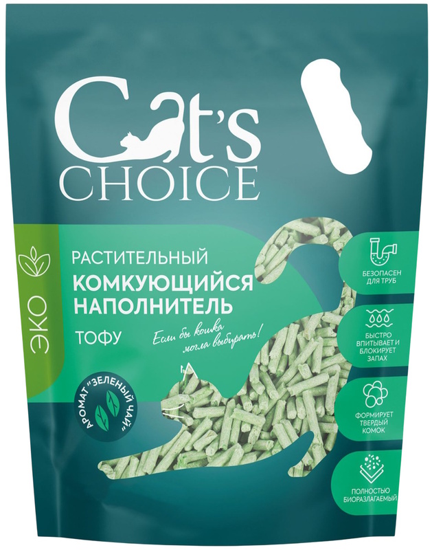 Наполнитель Кэтс Чойс растительный комкующийся Зеленый чай тофу, Cat's choice