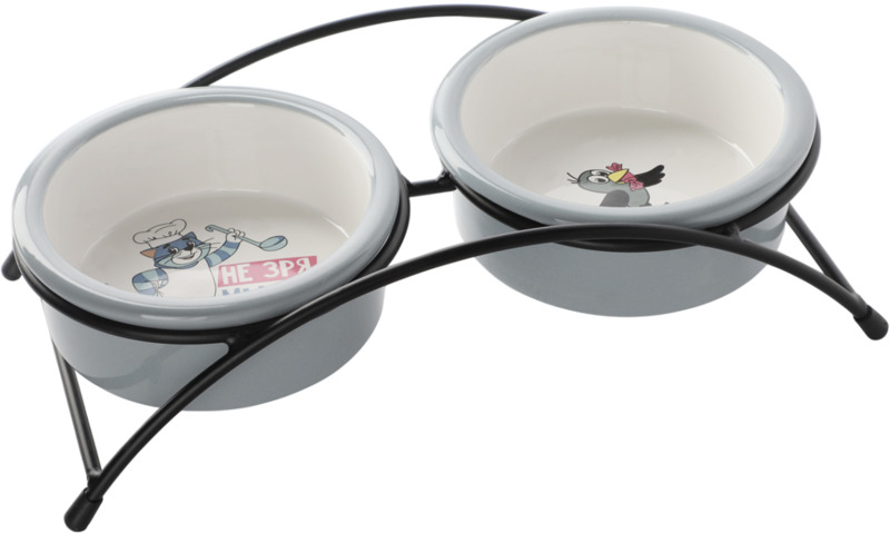 Миска Триол керамическая двойная на подставке Матроскин и Галчонок Союзмультфильм, Triol 