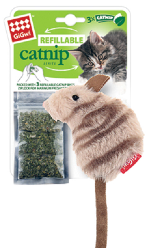 Игрушка GiGwi Мышка с кошачьей мятой Refillable Catnip, ГиГви