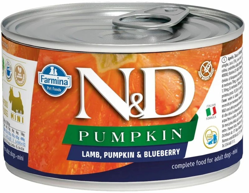 Консервы Фармина N&D с тыквой, ягненком и черникой для собак мини пород Wet Food, Farmina