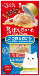 Лакомство суфле Инаба Чао Пон Чуру для кошек тунец Кацуо и кацуобуси, Inaba Ciao Pon Churu 