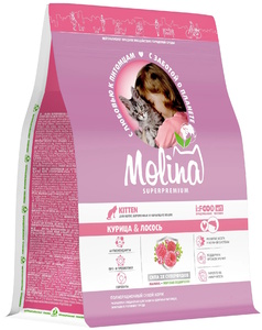 Сухой корм Молина с курицей и лососем для котят, Molina