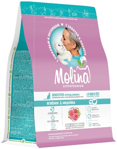 Сухой корм Молина с ягненком и индейкой для кошек с чувствительным пищеварением, Molina